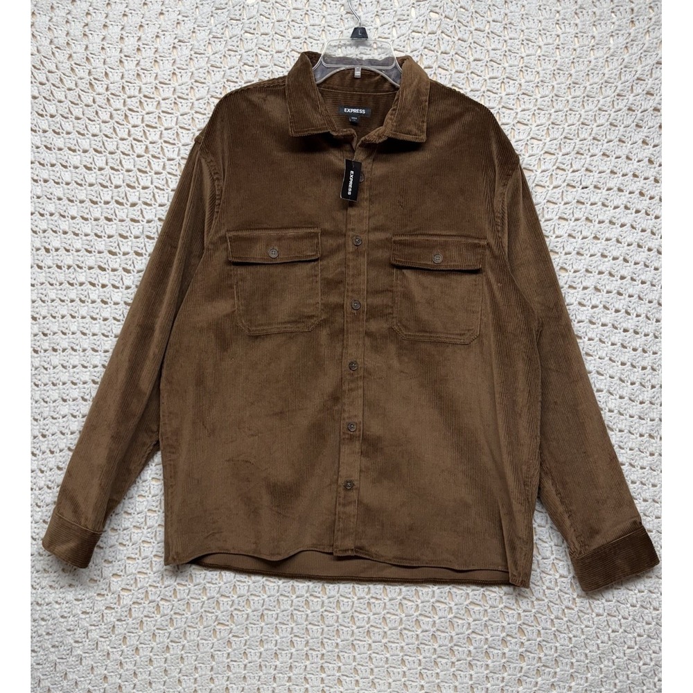 Express Corduroy Shirt Mens XL  Brown Tan Button Up Long Sleeve Cotton Blend NWT